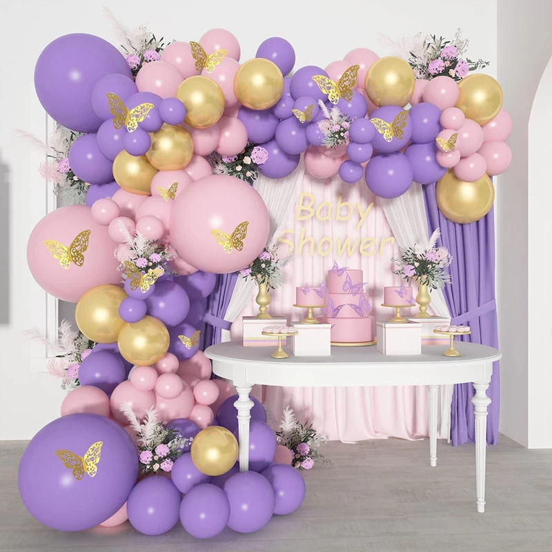 Fioletowe różowe balony Garland Arch Kit makaronik lateksowe balony ślubne dekoracje na przyjęcie urodzinowe dla dzieci dorosła dziewczyna Baby