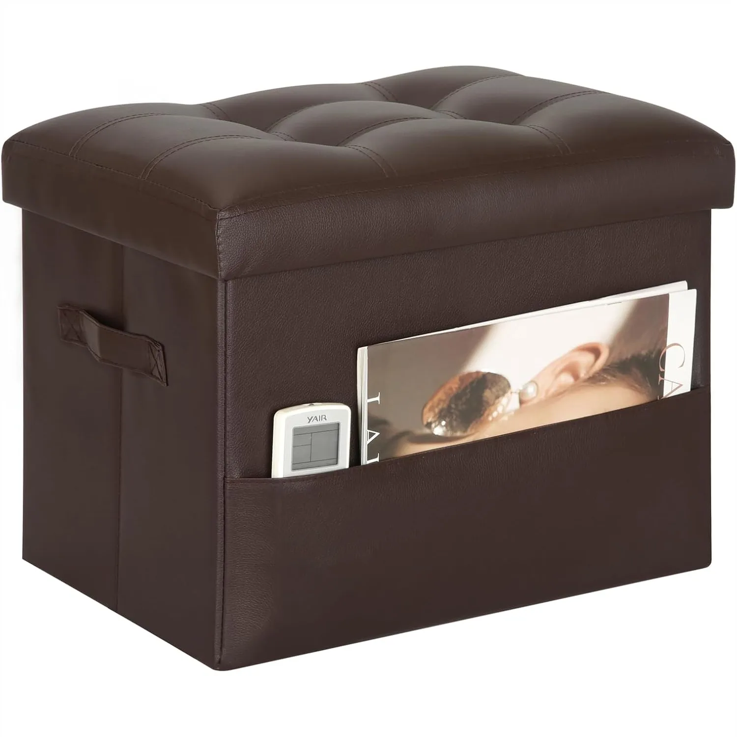 Storage Ottoman Foot Rest Stool, Foldable Leather Bench with Thick Foam Seat for Living Room Bedroom Under Desk