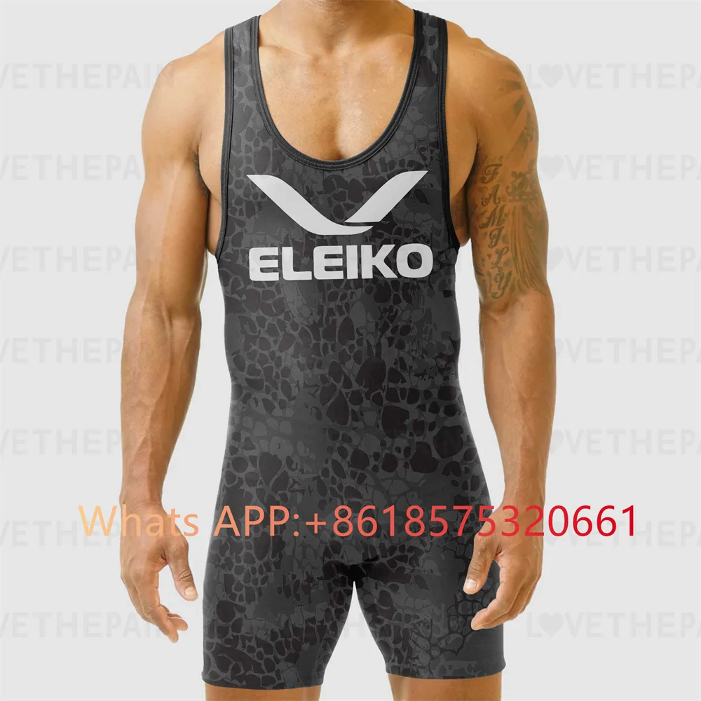 ELEIKO Mens Wrestling Singlet Uniform Advanced Singlets Clothing Train Wrestling Gear Running Speedsuit Sportwear Boxing Tights