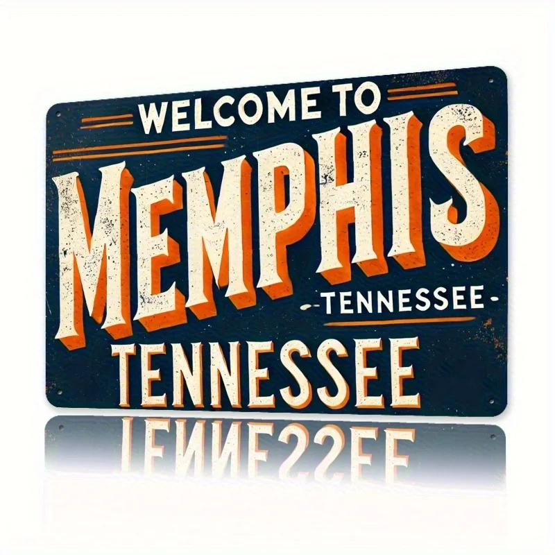 1pc Memphis Tennessee Vintage  Wall Sign - Retro Americana Decor with Vibrant Orange & White Lettering on Dark Blue