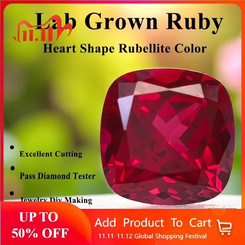 

Лабораторный рубин в форме квадратной подушки VVS1, сертификат AGL, высококачественный драгоценный камень для изготовления ювелирных изделий своими руками, материалы