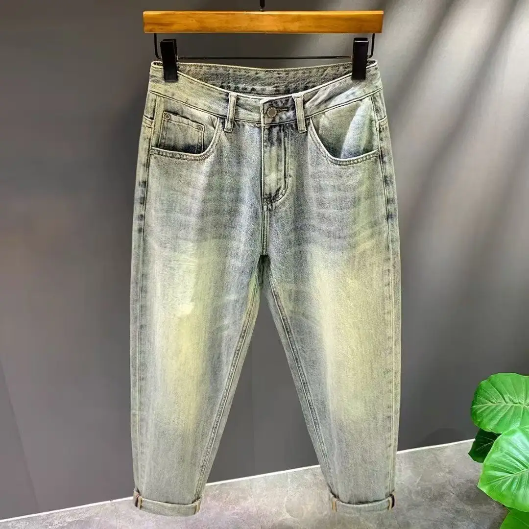 

2026 Trendy Brand Retro Eight-point Jeans Men's Loose Autumn New Dad Harlan Light Color Men Clothing Luxury Designer Work Pants