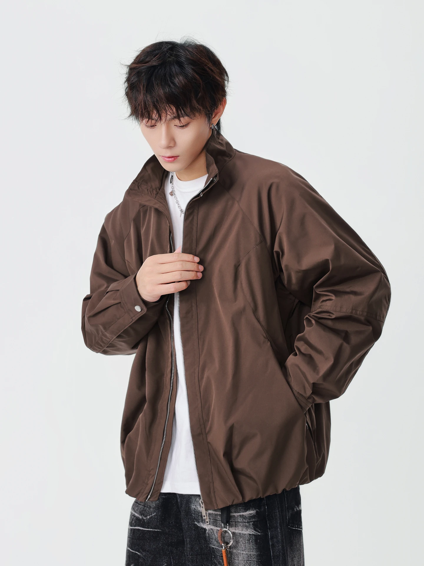 

Свободная мужская куртка-пилот Jaet, однотонная повседневная верхняя одежда с воротником-стойкой, осенний сезон, модный бренд, молодежное полиэфирное волокно