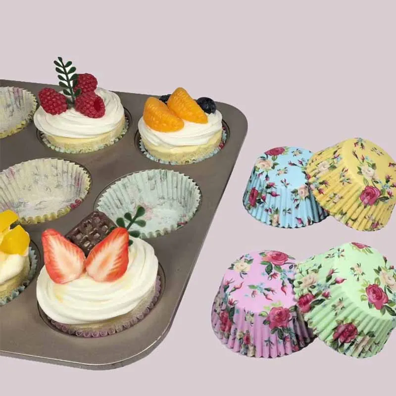 100Pcs Flower-Shaped Cake Paper Liners, Oil-Proof Baking Paper Cups, Muffin Molds, Baking Tools, Kitchen Gadgets, Kitchen Accessories Suitable for Birthdays, Weddings, and Holiday Parties
