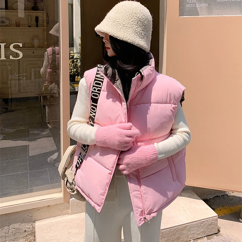 

Cotton Padded Jacket Vest Sleeveless Jacket Autumn Winter New Two-side Wear Loose Women's Vest Stand Collar Sport Casual Coats