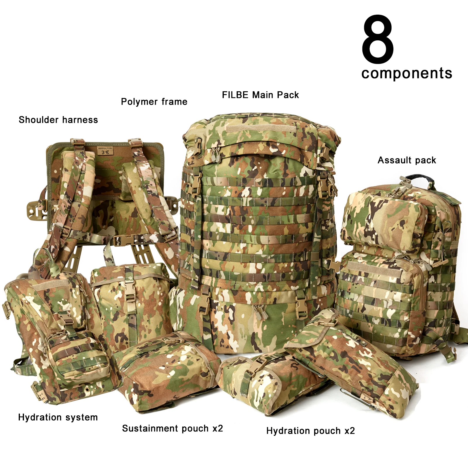 160L Large Backpack MT Military Tactical Hunting Bags FILBE Army Molle Rucksack Set, Men\'s Outdoor Camping Equipment Multicam