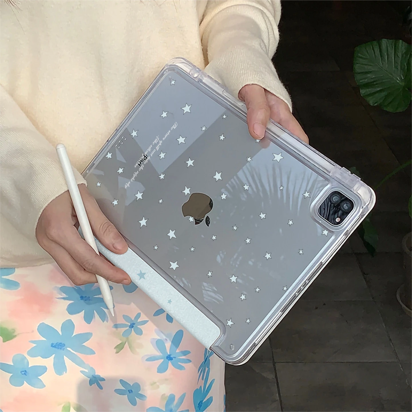 Simple Cute Blue Striped Star Y2K Tablet Case For iPad Pro 11 12.9 13 A16 M2 M4 M3 M5 5/6/7/8/9/10/11th Mini Air 3 4 5 6 Cover