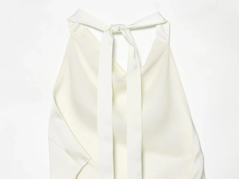 HXAO Satin-Neckholder-Top für Damen, weiß, asymmetrisch, ärmellos, mit offenem Rücken, für den Sommer, schwarz, elegant, rückenfrei, mit Bändern, Tank-Tops – Detail 9
