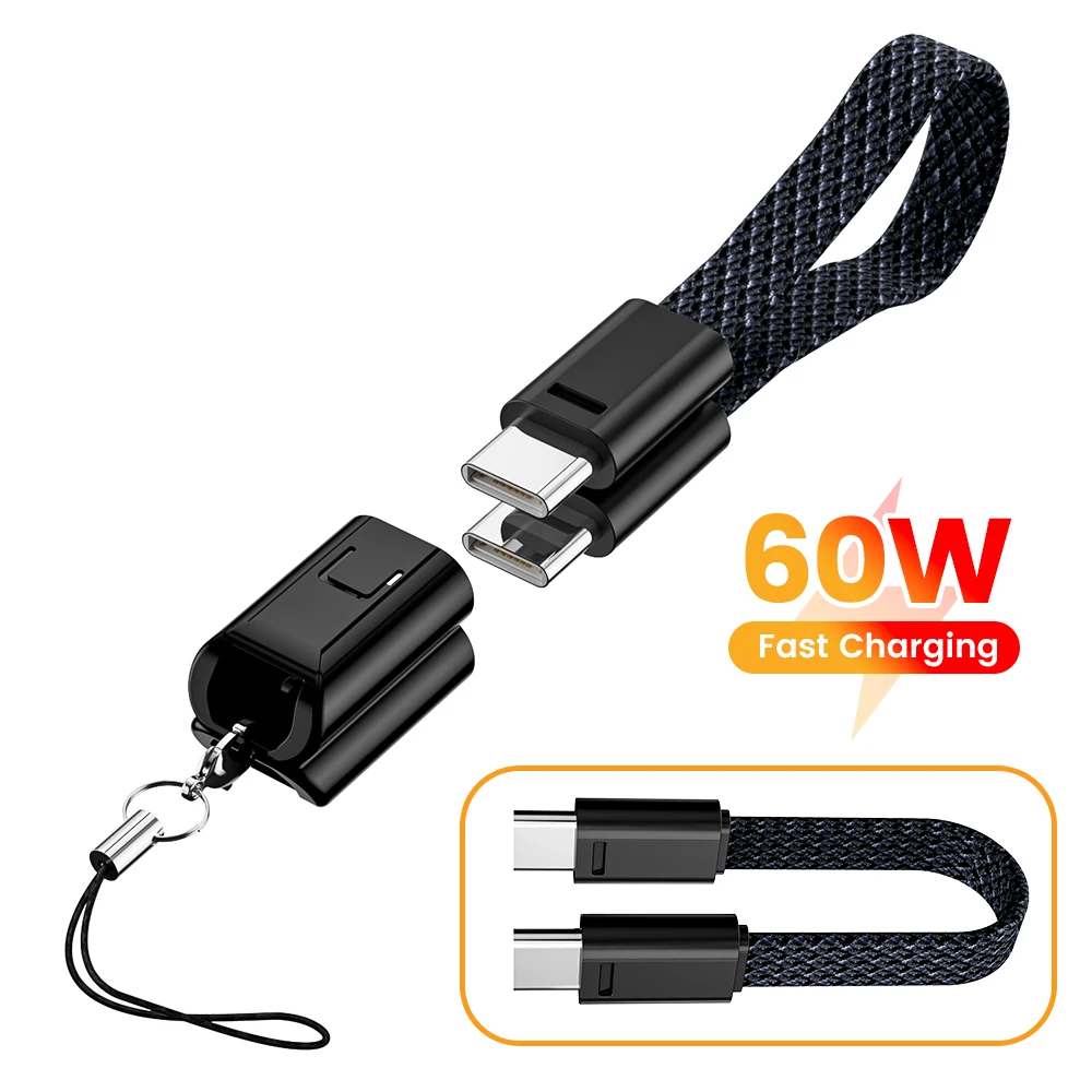 Cabo de Carregamento USB Tipo C para Tipo C com Extensão Curta, Design de Chaveiro, Compatível com iPhone 15, 16, Samsung e Xiaomi