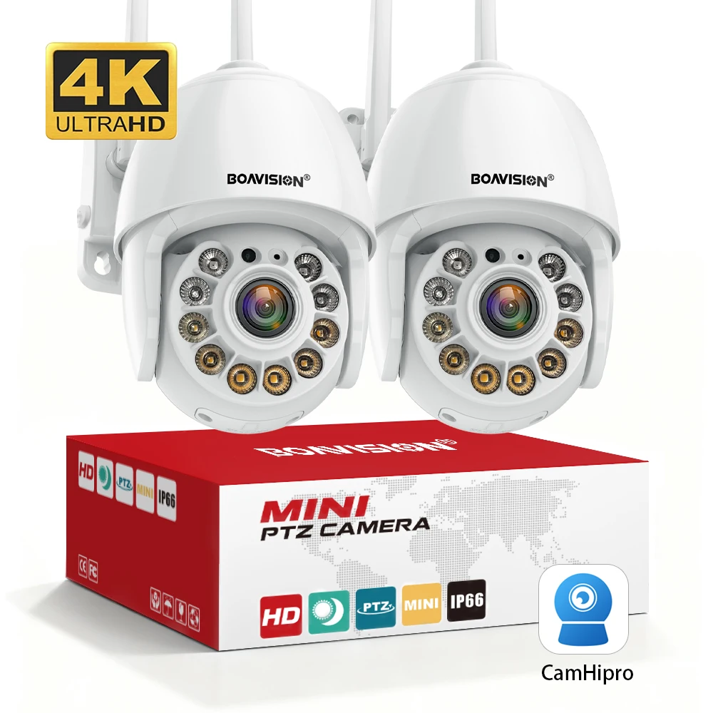 2PCS 8MP 2MP Wifi Surveillance Camera Outdoor 4X Digital Zoom AI Human Detection Color Night Vision PTZ IP Security Camera