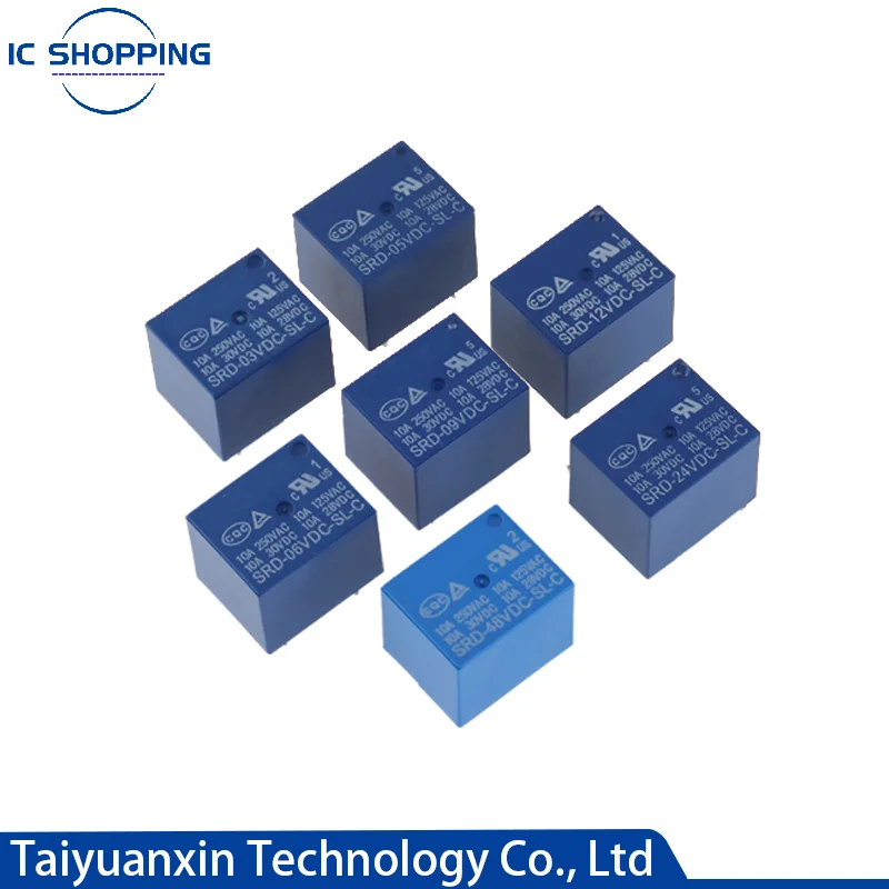 5Pcs Power Relay SRD-12VDC-SL-C SRD-03 05 06 09 12 24 12VDC-SL-C -SL-A 4Pin 5Pin 10A 3V 5V 9V 6V 24V 12V Relay High Quality