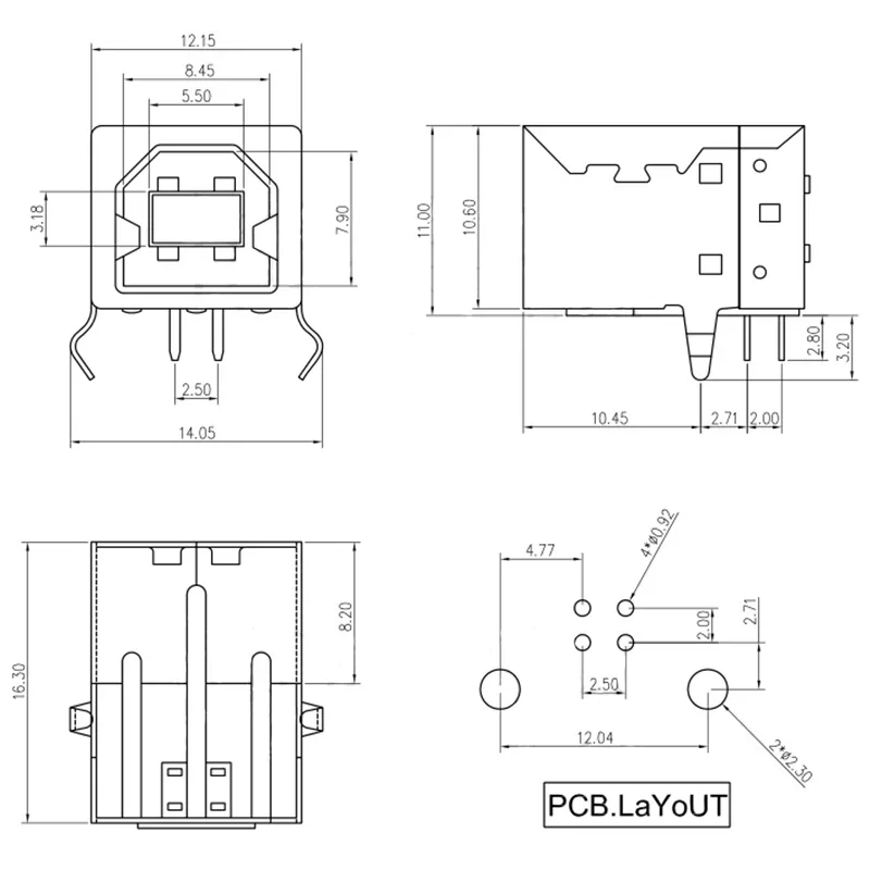 10pcs/lot USB B Type Female Socket Connector G45 for Printer Data Interface Free Shipping