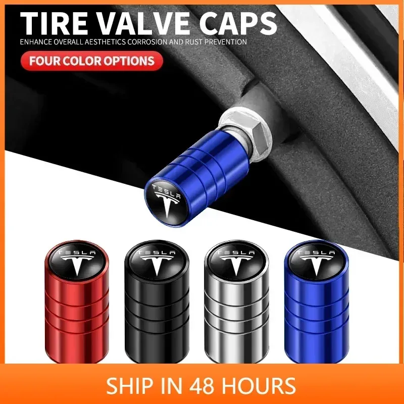 

4pcs Car Metal Wheel Tire Air Valve Core Caps For Tesla Model 3 Model X Model Y S Car Accessories Modification Decoration