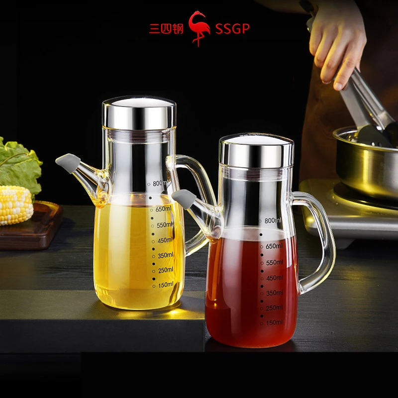 Luxury High Borosilicate Glass Oil Kettle Original Design Oiler LFGB Certificate 800ml Oilcan for Kitchen Seasoning Container