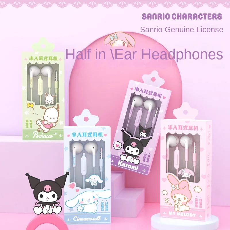 Sanrio Kuromi in-ear Wired Earbuds Cinnamoroll Music Earphones My Melody Kawaii Games Sports Headphones Pochacco