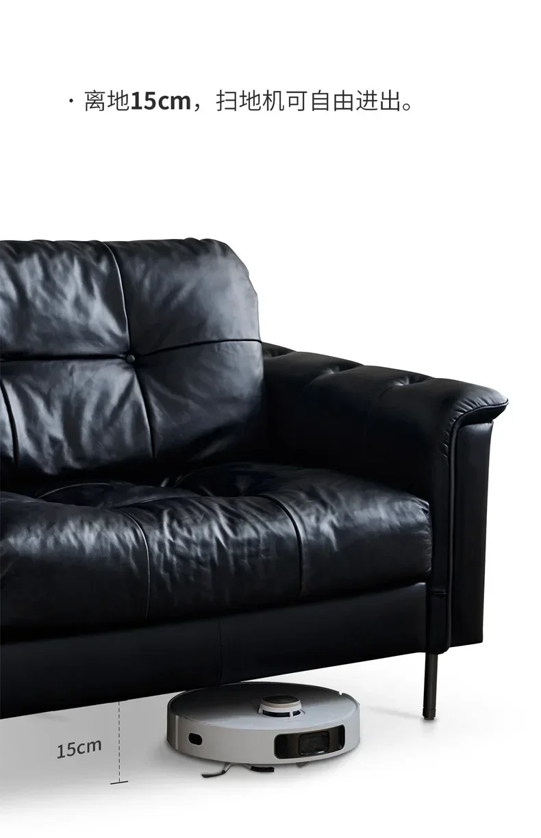 Living room small apartment black oil wax leather nebula sofa Bauhaus designer leather sofa