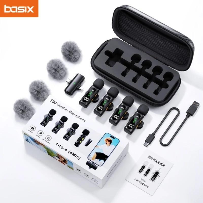 Mini Wireless Lavalier Microphone for iPhone Android Portable Audio Video Recording 4 Receive Live Broadcast Gaming Mic