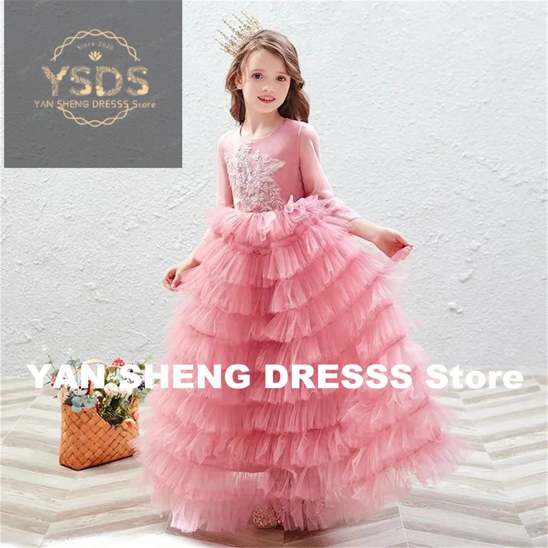 فستان فاخر لامع مزين بالترتر وطيات الأميرة زهرة فتاة طول الأرض كرة طويلة أنيق رسمي للمناولة الأولى حسب الطلب