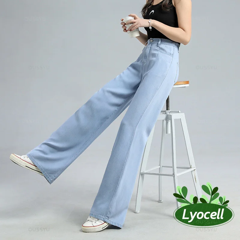 

Summer Thin Soft Women's Jeans Natural Lyocell Fabric Baggy Wide Leg Denim Pants Streetwear Loose Casual Female Clothing XS-3XL