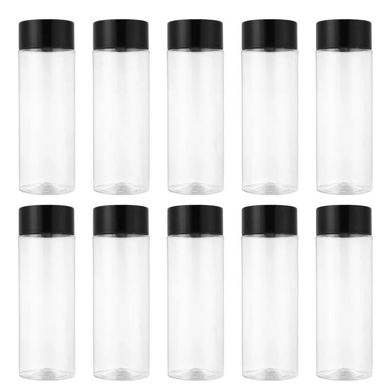 10Pcs 400Ml/13.5Oz Plastic Juice Bottle Transparent Coarse Cereals Storage Container Beverage Bottle Durable Easy Install