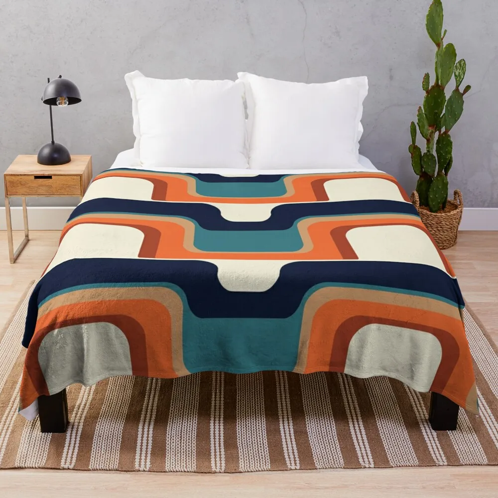 

Mid-Century Modern Meets 1970s Orange & Blue Throw Blanket Giant Sofa Polar Decorative Sofa Comforter Blankets