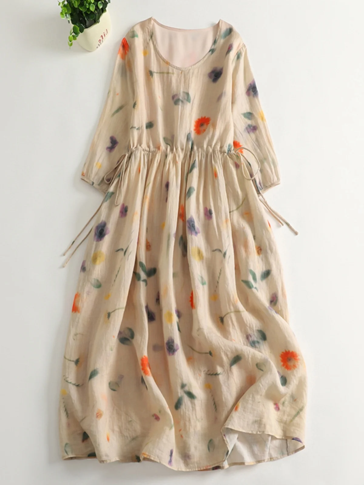 Maxi Dr con estampado floral y cintura Dstring Falda acampanada ort Sve round Ne Casual Algodón Mujer Tallas grandes Dr