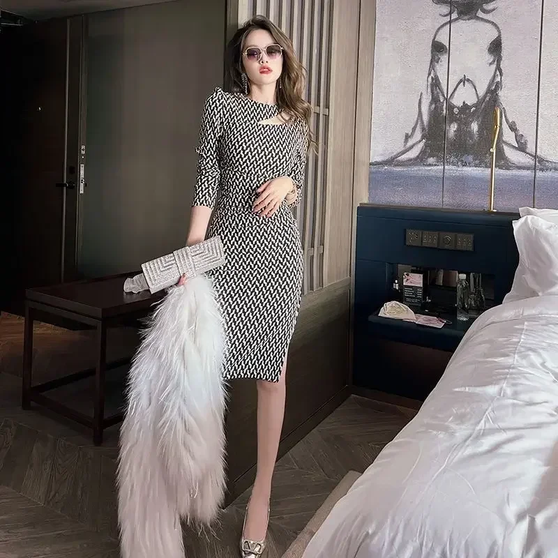 Corset Woman Long Sleeve Dress Bodycon Sensual Sexy Slit Tight New In Dresses for Women Casual Youth Elegant Luxury On Sales G X