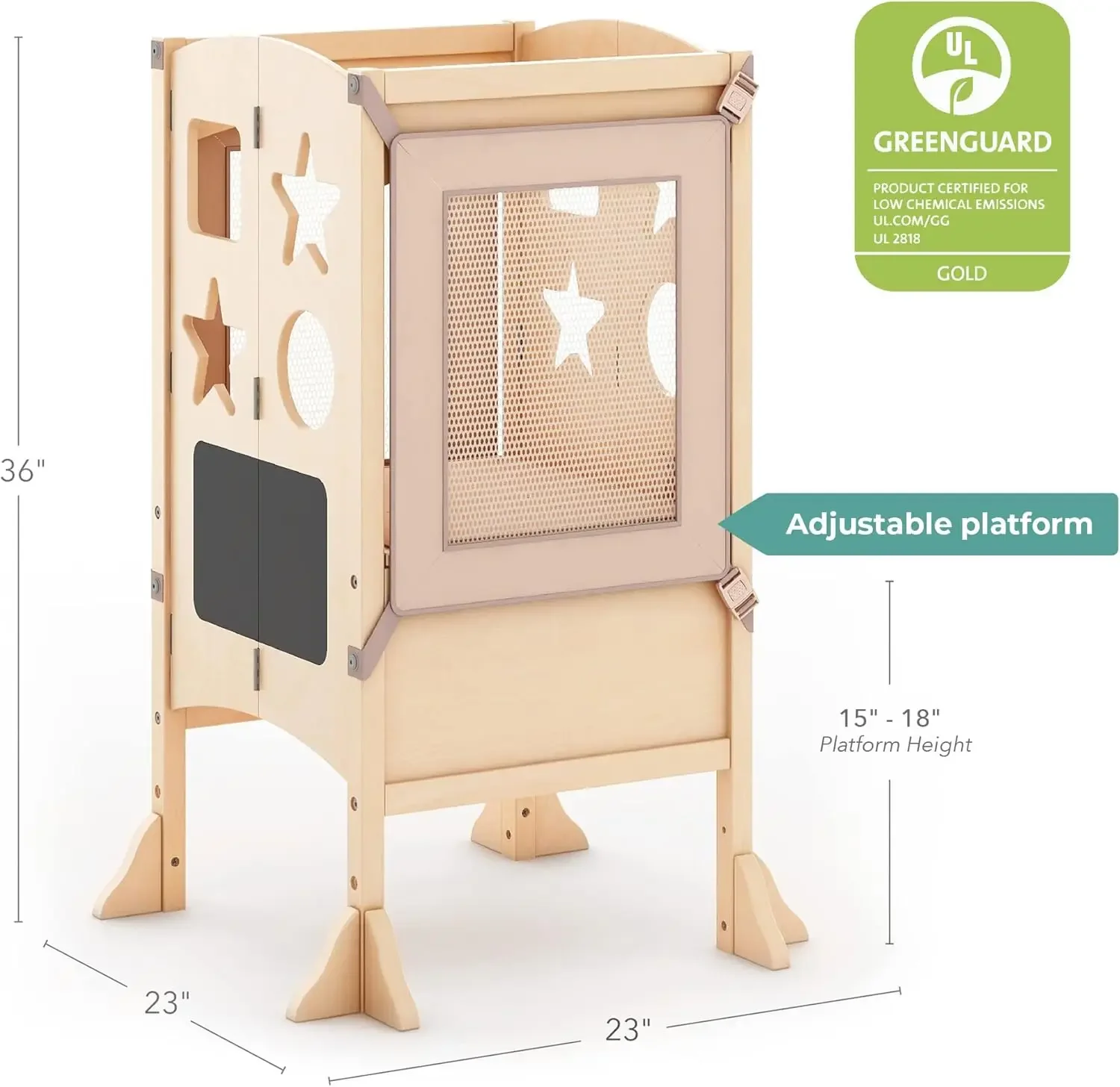 Classic Kitchen Helper® Toddler Tower and 2 Keepers - Natural: Folding Wooden Adjustable Height Platform, Kitchen Mon