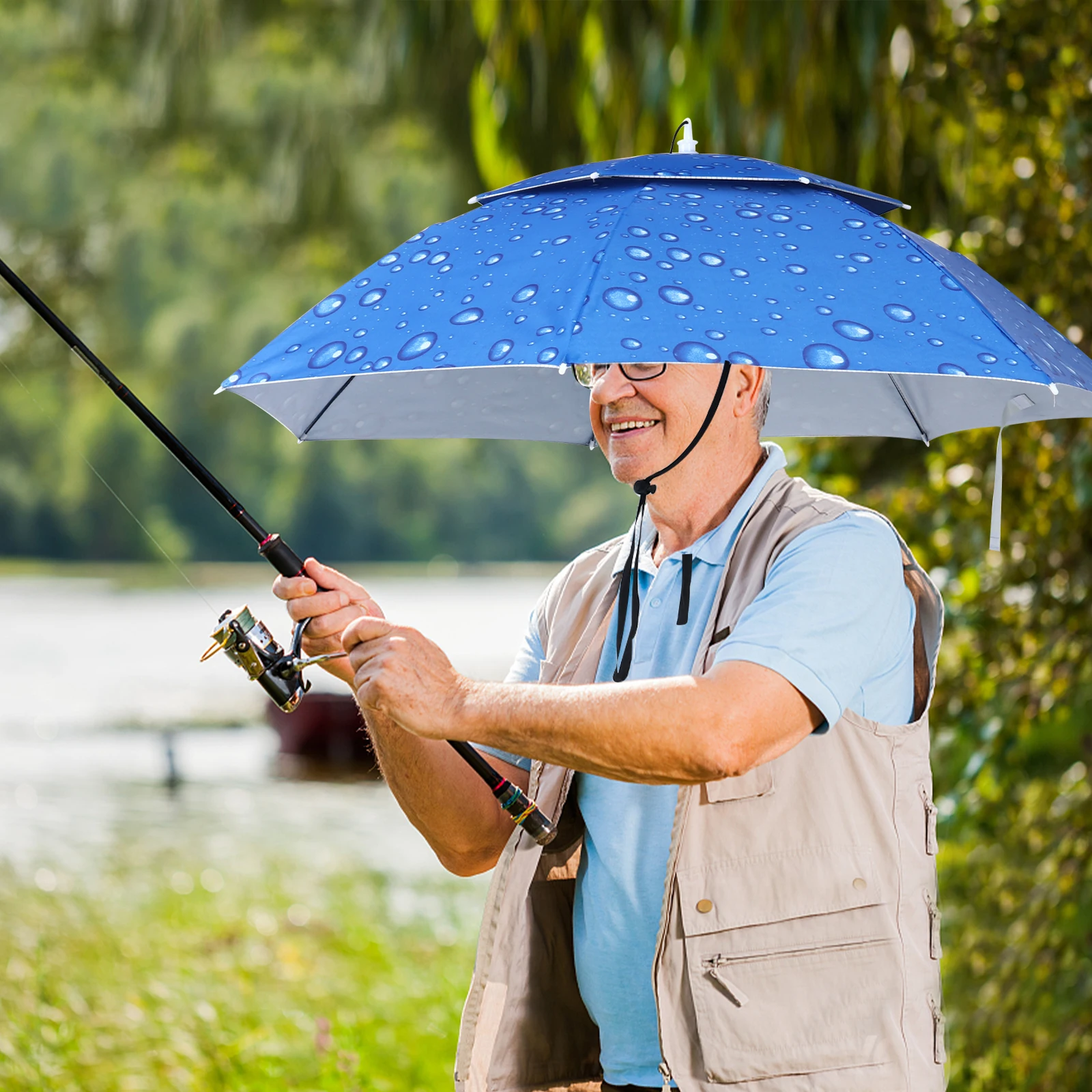 

Head-mounted Umbrella 95cm Large Diameter Thick Oxford Fabric Windproof Rain Sun Shade Hands-free Foldable for Fishing Outdoor