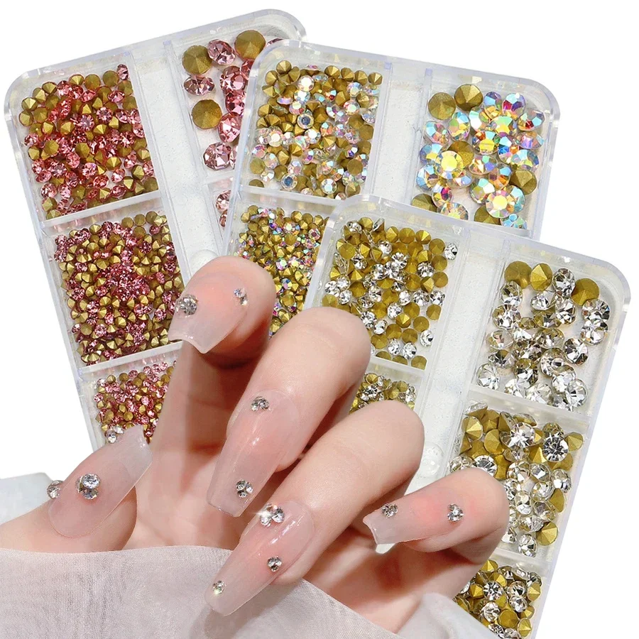 Conjunto de 6 Peças de Gemas de Strass para Arte em Unhas, Compatíveis com Gel UV, Decoração 3D para Unhas e Fabricação de Joias
