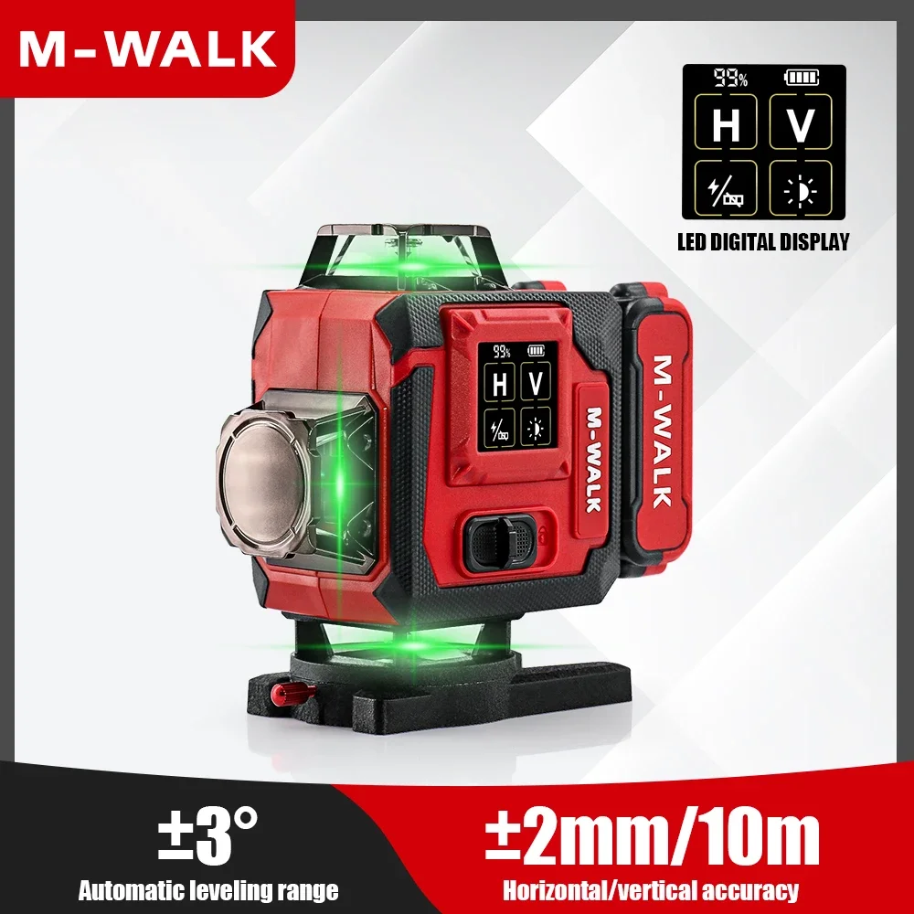 

M-WALK Laser Level 16 Lines 4D Horizontal And Vertical Outdoor Self Leveling Green High-precision For Milwaukee 18V Battery Pin