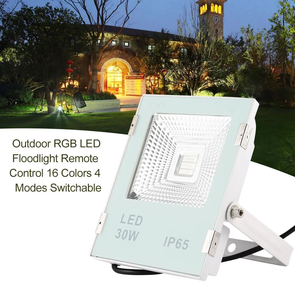 ICOCO lampu sorot LED RGB luar ruangan, kendali jarak jauh 16 warna 4 mode dapat diganti tahan air untuk jalan taman papan reklame