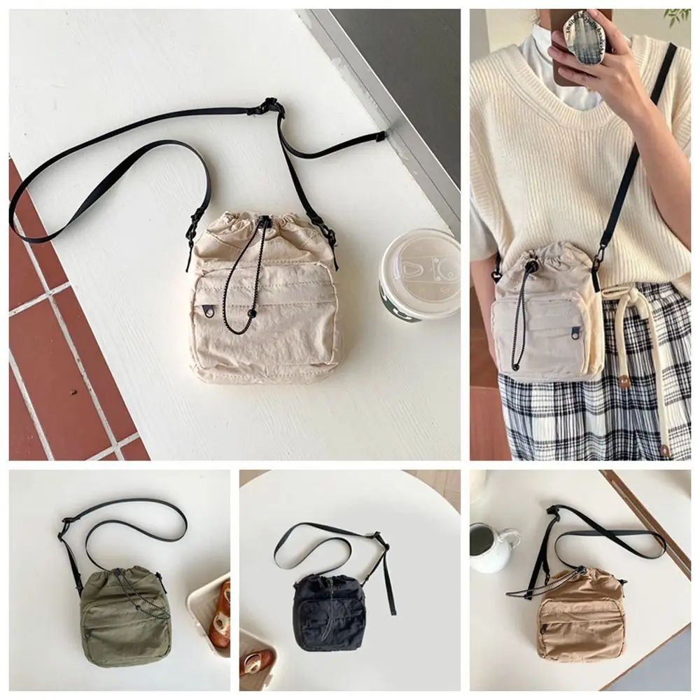 1 PCS Elegant Crossbody Bag Retro Pleated Tote Pouch Portable Phone Bag Lightweight Nylon Shoulder Pouch