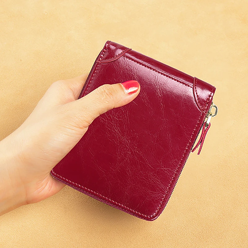 New Women's Luxury Leather Wallet Zipper Short Style Card Holder Solid Color Coin Purses Mini Clutch Bag Money Clip Men Gift