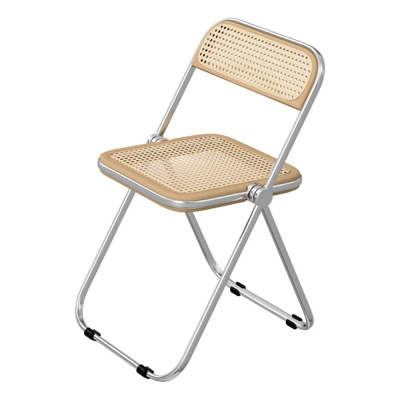 Скандинавский средневековый складной стул, современный минималистичный обеденный стул из нержавеющей стали в стиле ins, декоративный стул из ротанга