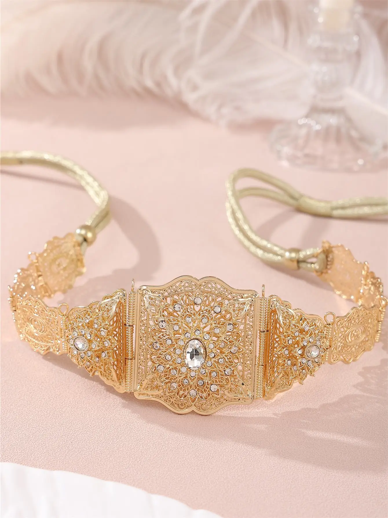 Ethnic style three-dimensional multi-layer metal alloy Rhinestone belt rope style women's accessories