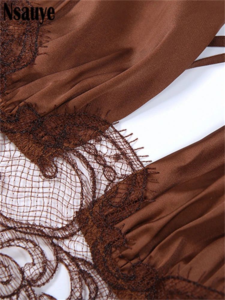 Nsauye Satin Patchwork Lace Sleeveless Wrap Long Dress Sexy Club 2025 New Backless Women Party Evening Maxi Dresses Vestidos