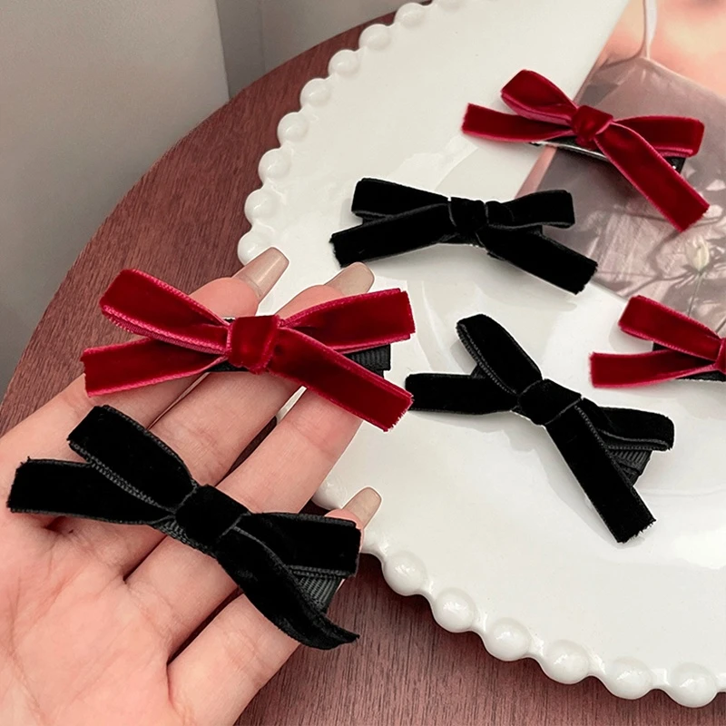 2pc Kroean Colorful Velvet Bow Hairpin Hairgrip Hair Clips for Girls Women Kids Childs Vintage Crab for Gift Hair Accessories