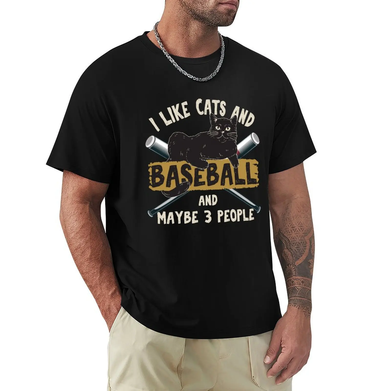 

I Like Cats And Baseball and maybe 3 people - Funny Vintage T-Shirt fashion shirts Short sleeve tee outfits for men