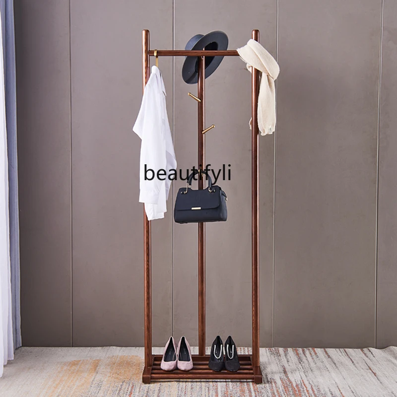 Floor Clothes Rack Bedroom Light Luxury Solid Wood Coat and Hat Rack Indoor Entrance Home Creative