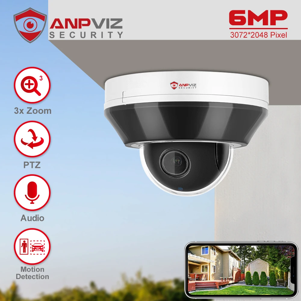 

Anpviz 6MP IP PTZ Camera Outdoor Security Speed Dome 3X Optical Zoom CCTV Video Surveillance Camera 30m IR motion detection 2.0