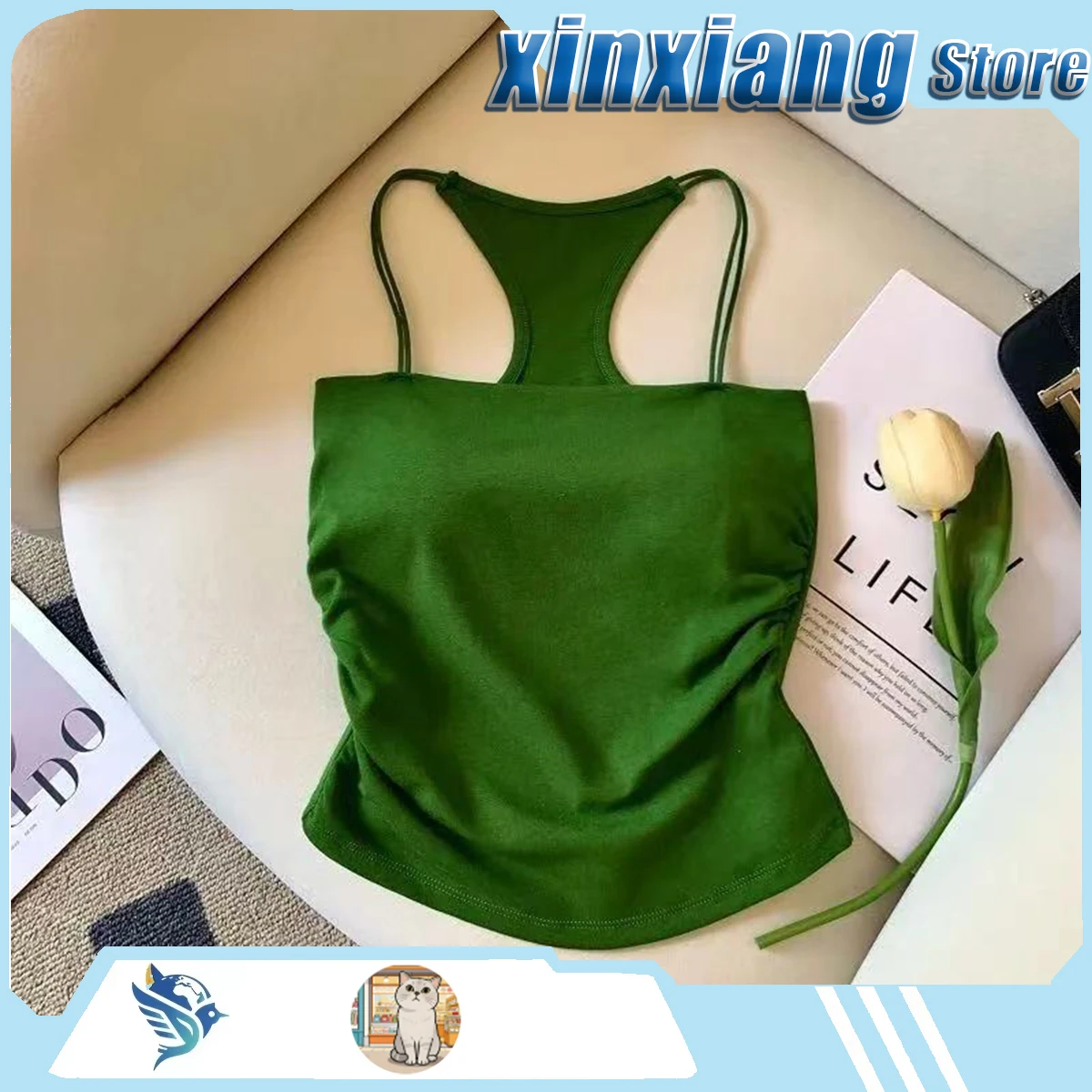 

Summer Sleeveless T-Shirt For Outerwear Purely Sexy Girl Wearing Padded Sports Bra With Strappy Design Short-Sleeved Bra Jacket