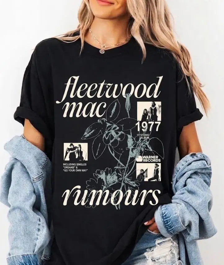 Retro 90s Fleetwood Mac Rumours T-Shirt Distressed Music Concert Graphic Tee Summer cotton loose and breathable unisex T-shirt