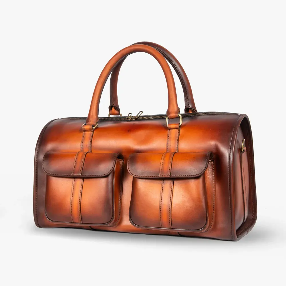 Custom Logo Leather Duffel Bag Luxury Weekend Travel Bag Sports Gym Overnight Bag OEM ODM