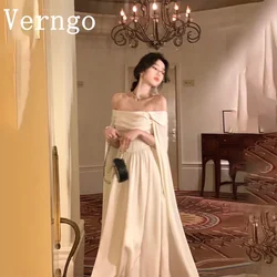 Verngo Champagne Satin Evening Dress Off The Shoulder Party Dress For Women Simple A Line Prom Dress French Formal Dress