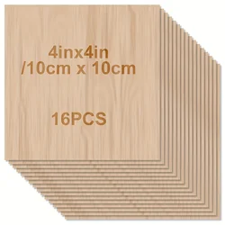 4/8/16 Craft Wood Board - 4 x 4 x 1/12 inches - 2 mm thick board with smooth surface - Square board for laser cutting, wood burn