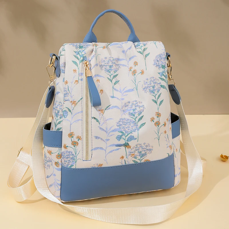 

Fashion Color Blocking PU Leather Backpacks Multi Function Anti Theft Design Women's Backpack Large Capacity Leisure Travel Bags