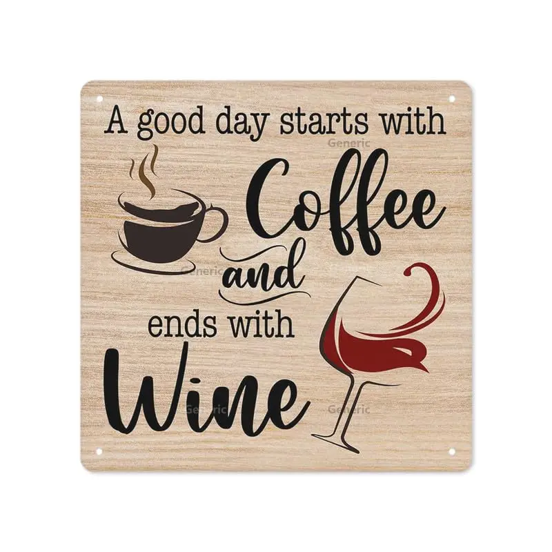 Pintura en estaño 2D, panel decorativo para café y vino, panel rústico con la frase 'Un buen día comienza con el café y las partes extremas', pa
