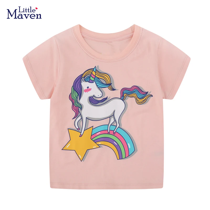 Little maven 2024 Baby Girls New Fashion Tops Children Lovely Unicorn T-shirt Cotton Soft and Comfort for Kids 2-7 year