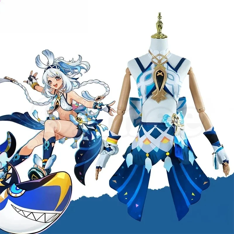 В наличии Muinaa Косплей Костюм Genshin Impact Natlan Hydro Shark Girl Бикини Muarani Муалани Комплект Парик Хэллоуин Рождество